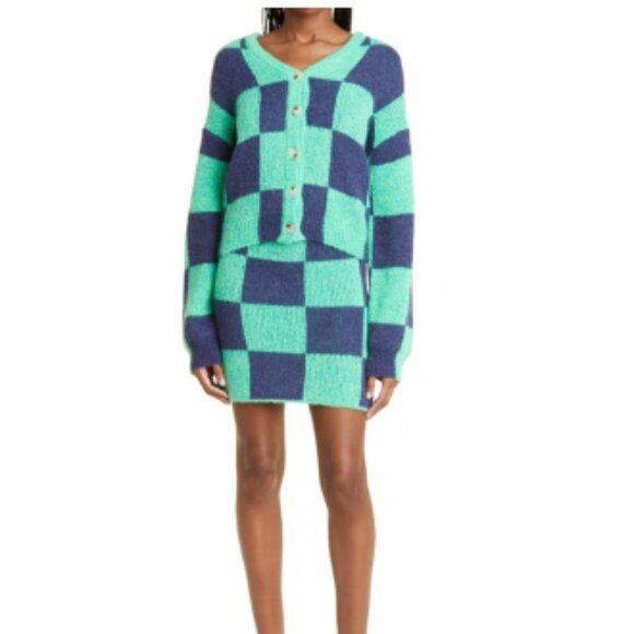 Stine Goya Andria Checkerboard Knit Miniskirt In Blue - Picture 1 of 6